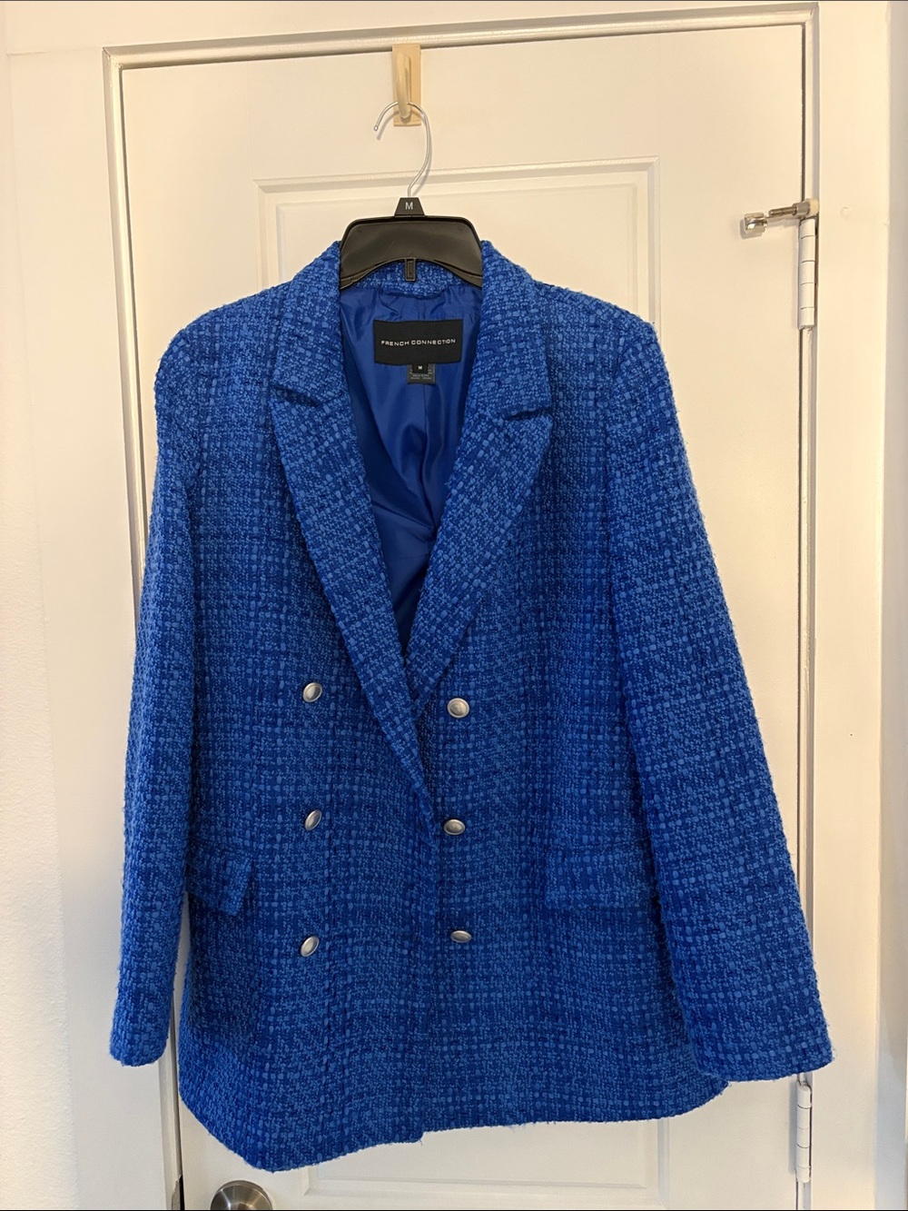 French Connection Blue Tweed Double-Breasted Blazer